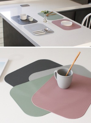 (국산) 파스텔 실리콘 웨이브 양면 식탁매트 - 4color